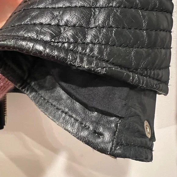 River Island Classic Black Leather Jacket sz x small - Picture 6 of 12